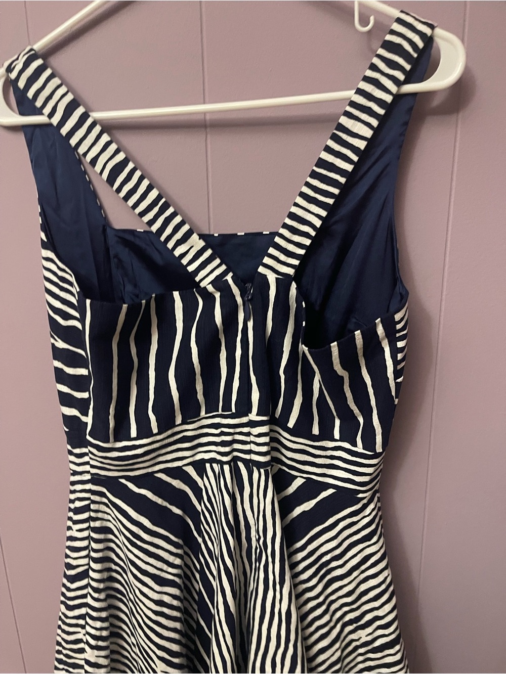 New York & Company Navy and White Striped Fit-and-Flare Mini Dress